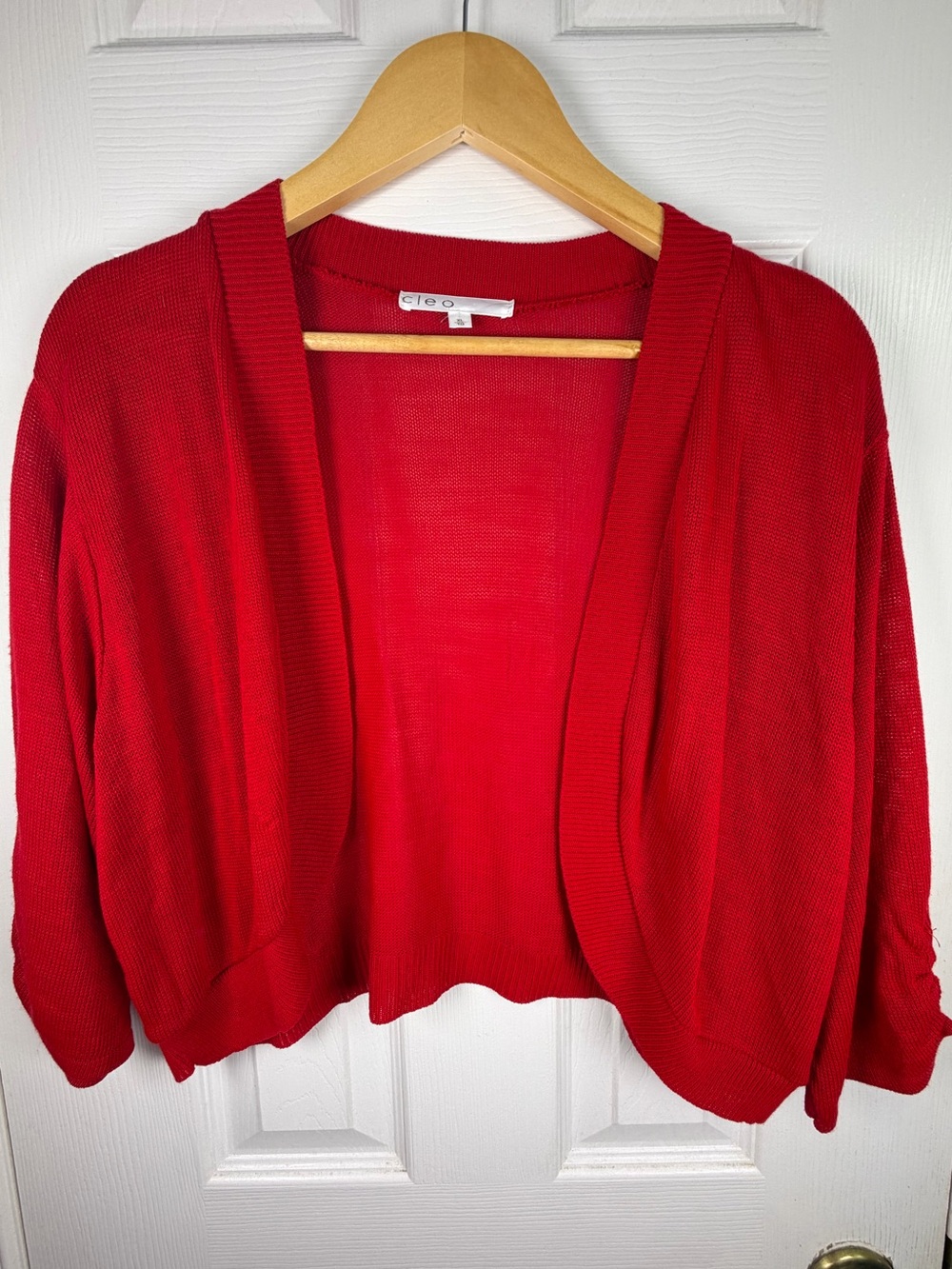 Cleo Red Cropped Cardigan XL Open Front Holiday Layering Statement Sweater